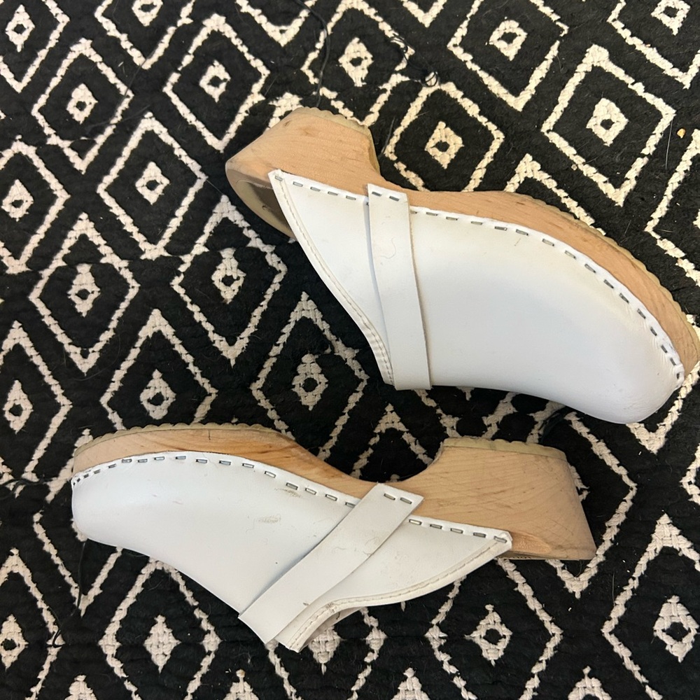 Lotta From Stockholm White and Tan Leather Clogs